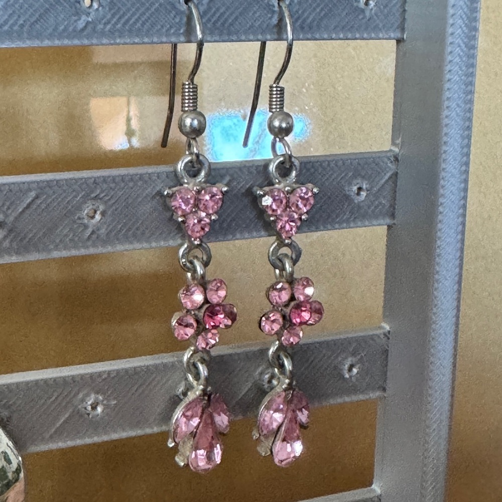Pink Rhinestone Dangle Earrings